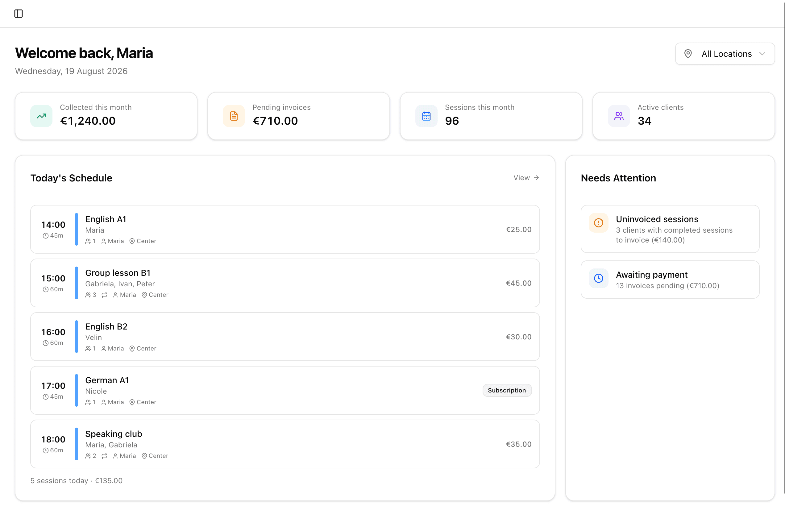 The Kassy dashboard showing a day's schedule and earnings